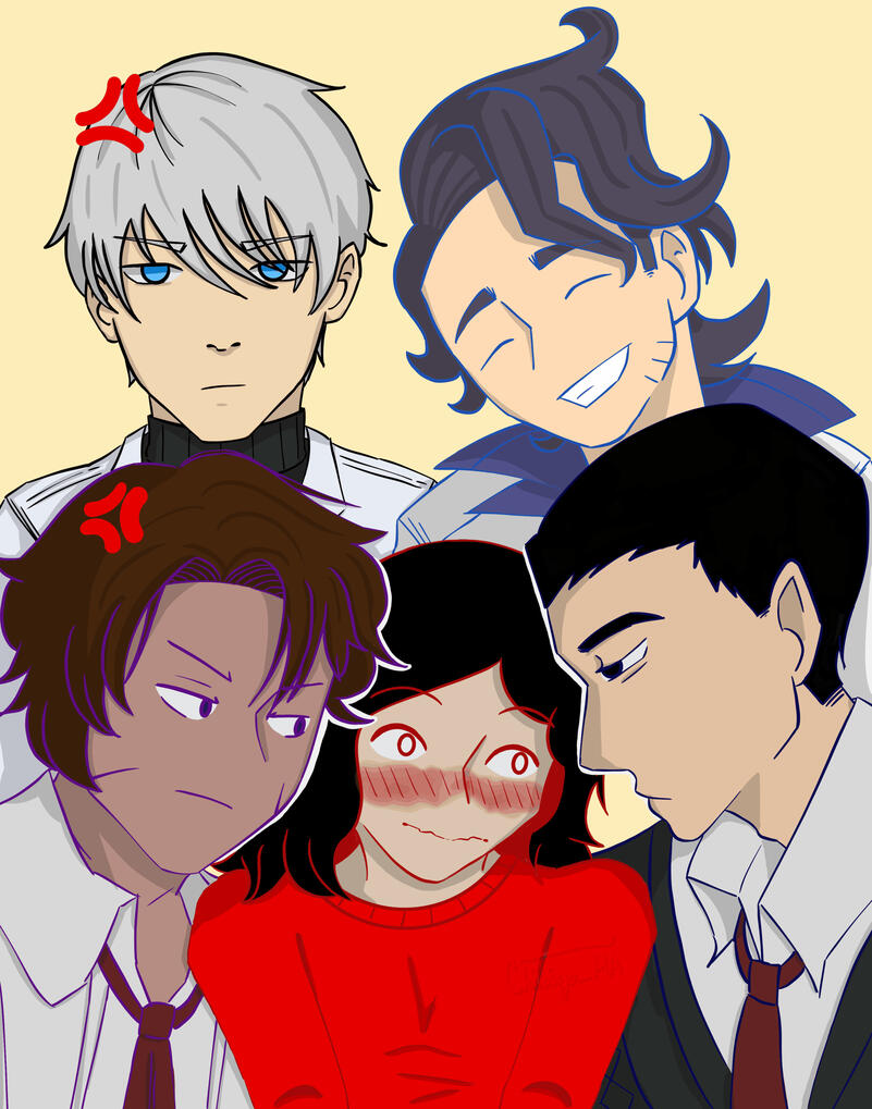 From Top Left to Bottom Right... Xavier (Love and Deepspace), Sycamore (Pokemon), Heathcliff (Limbus Company), a friend's persona, and Meursault (Limbus Company).